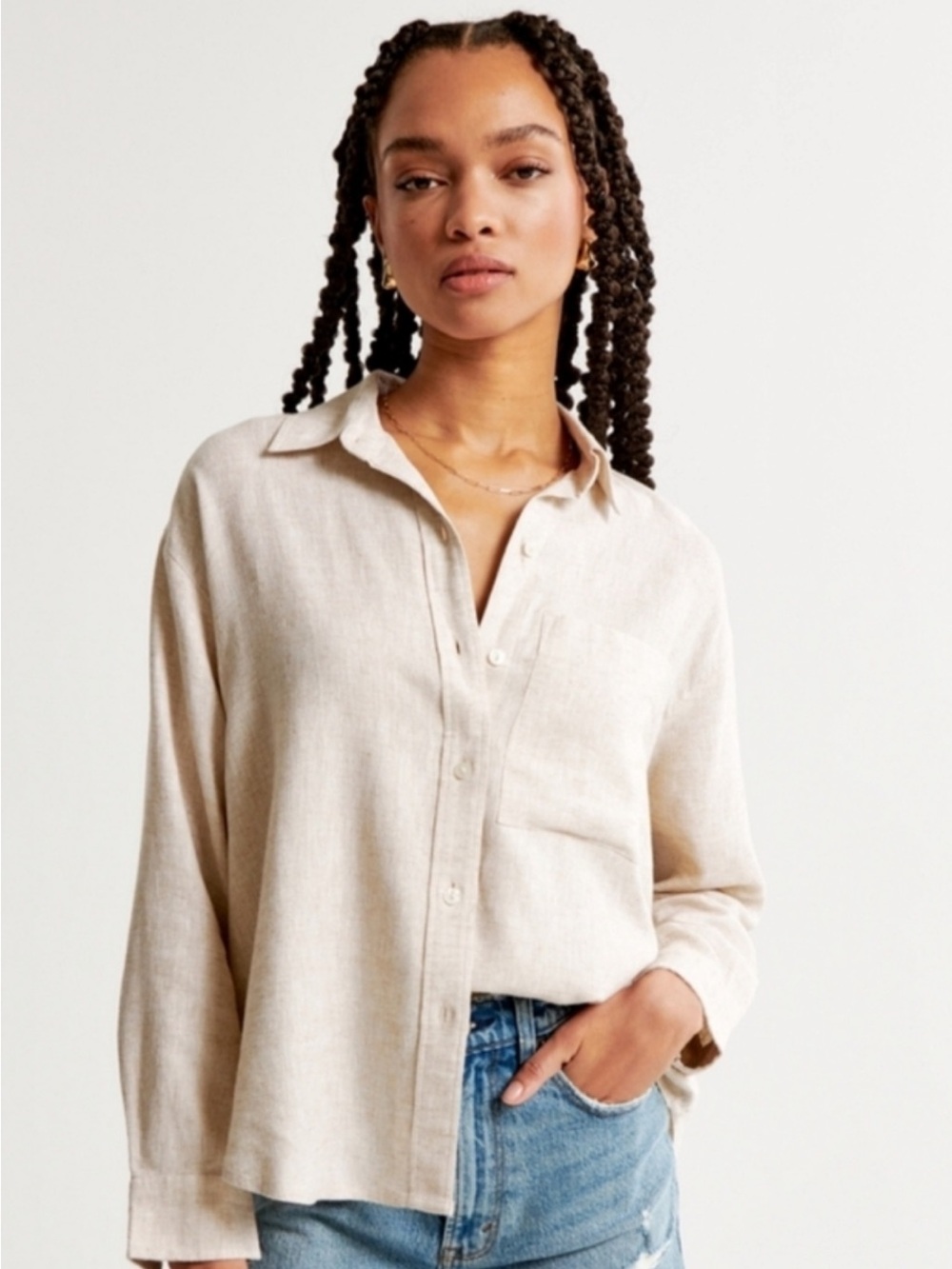 Abercrombie & Fitch Linen-Blend Cream Button-Down Shirt